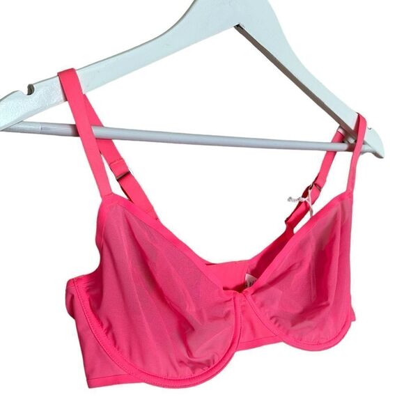 NWT Aerie 38D Smoothez Mesh Unlined Sheer Sexy Balconette Bright Pink Bra - Picture 5 of 10